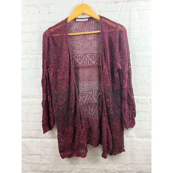 Two-one-two New York Cardigan Womens Size Medium Maroon Black Marled Open Front - Picture 1 of 5